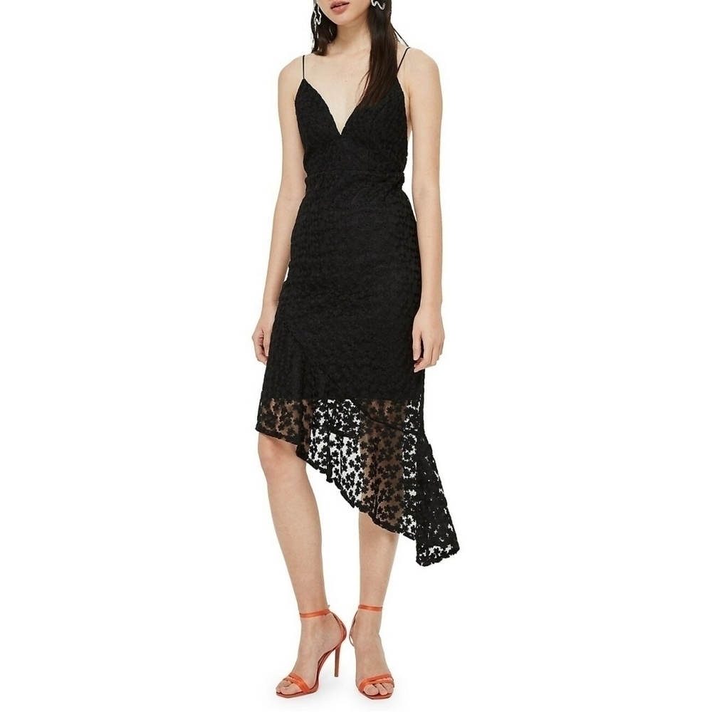 Topshop Lace Plunge Asymmetrical Dress